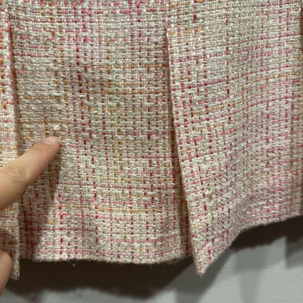 Vintage Skirt Pink & White Short Mini Pencil Tweed Pleated Preppy Women sz 4